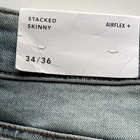 NWT American Eagle Airflex + Stacked Skinny Destroyed Light Wash Jeans 34/39.5 - Picture 6 of 10